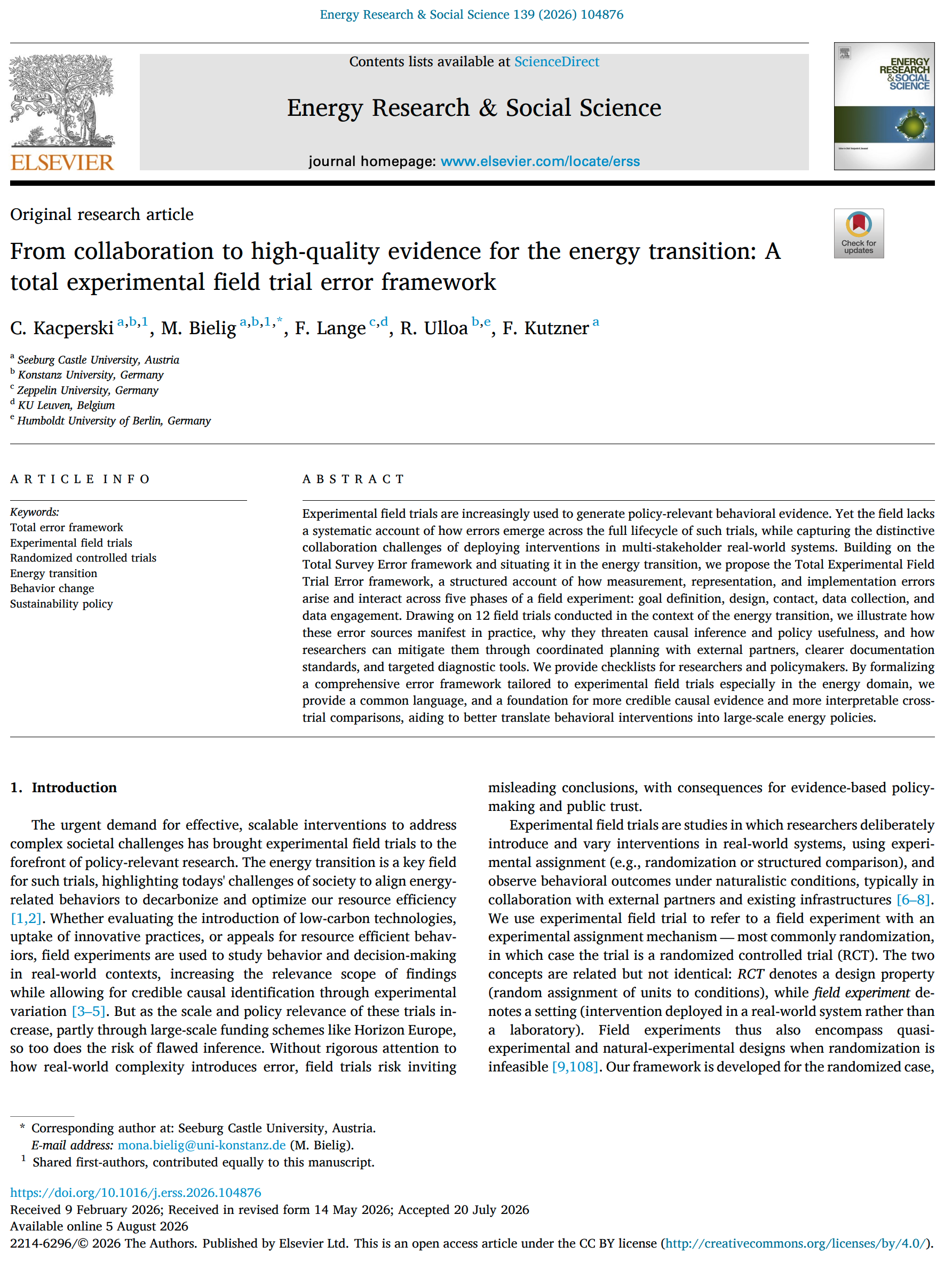 Energy Research & Social Science publication